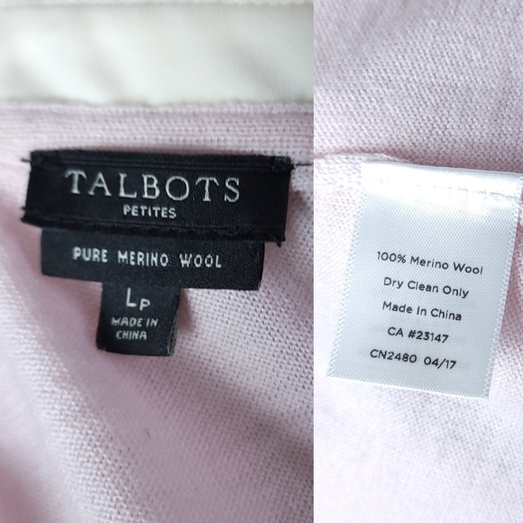 Talbots Coquette Twee Knit Top Retro Collar Merino Wool Sweater Pastel Pink L - Picture 13 of 14